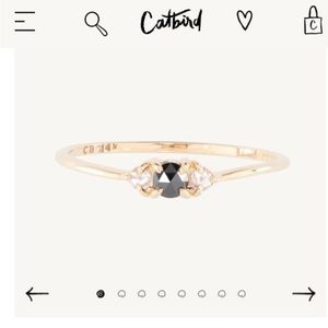 Cat bird Slumberous light ring with black & white diamonds in 14K solid gold